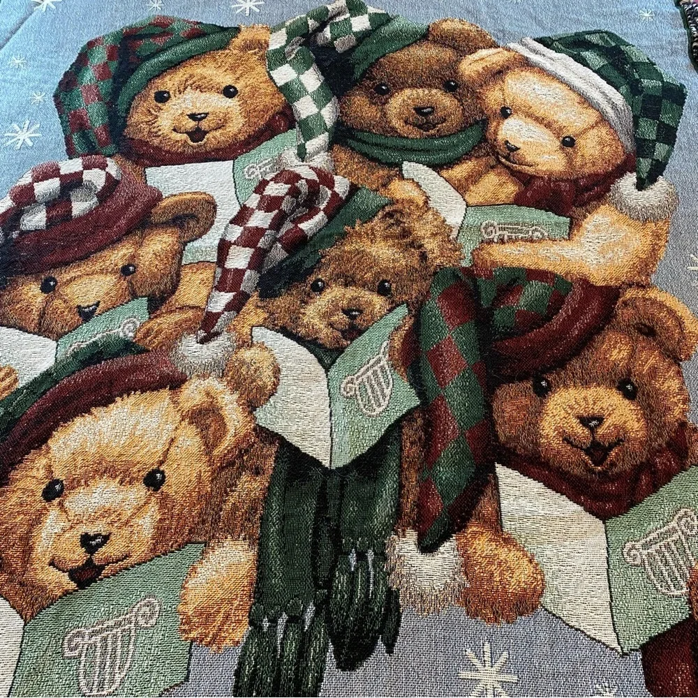 Vintage Bear Choir Holiday Christmas Woven Tapestry Throw Blanket 55